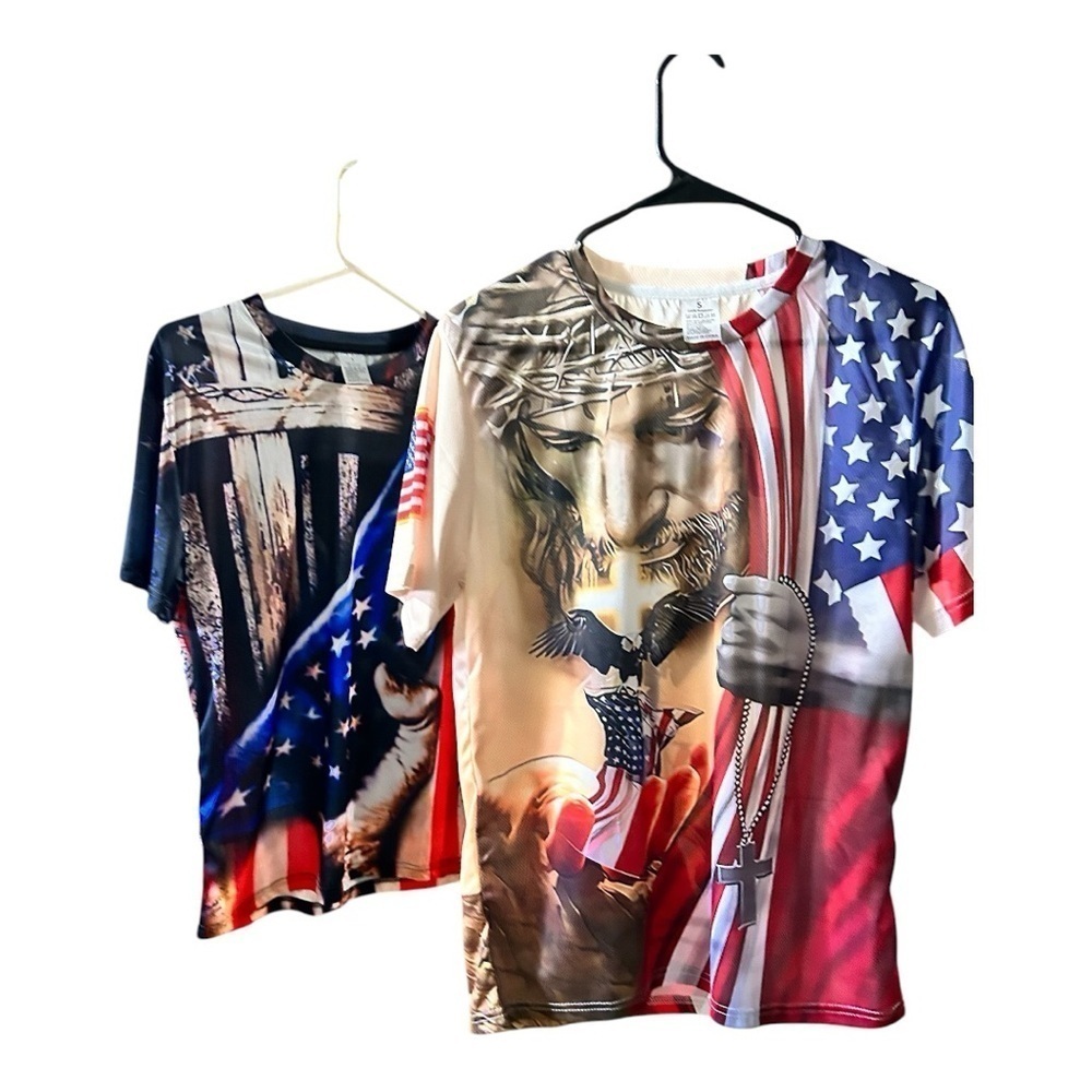 Shein Red and Blue Patriotic Tees Short Sleeve Set of 2